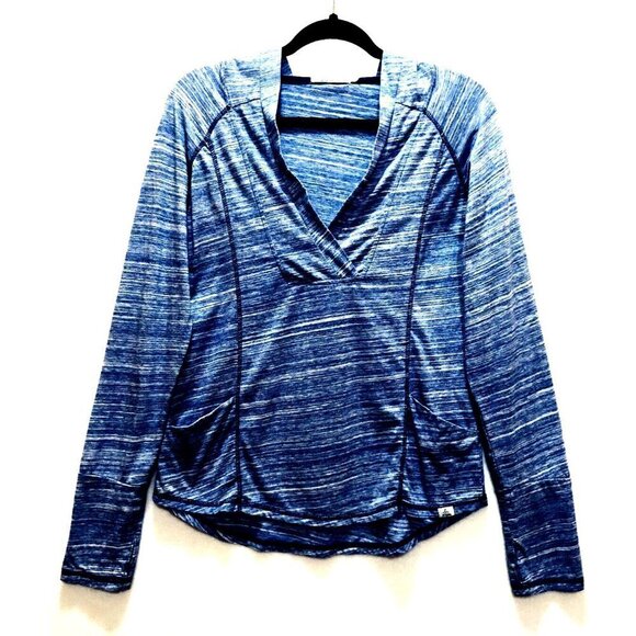 PrAna Womens Medium Blue Space Dye Demi Top Lightweight Hoodie Pockets - Picture 2 of 6